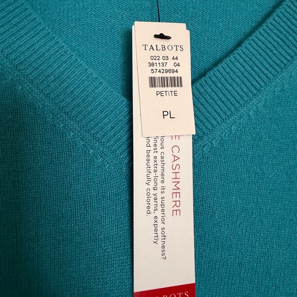 NWT - Talbots Teal V-Neck Cashmere sweater - Picture 2 of 2